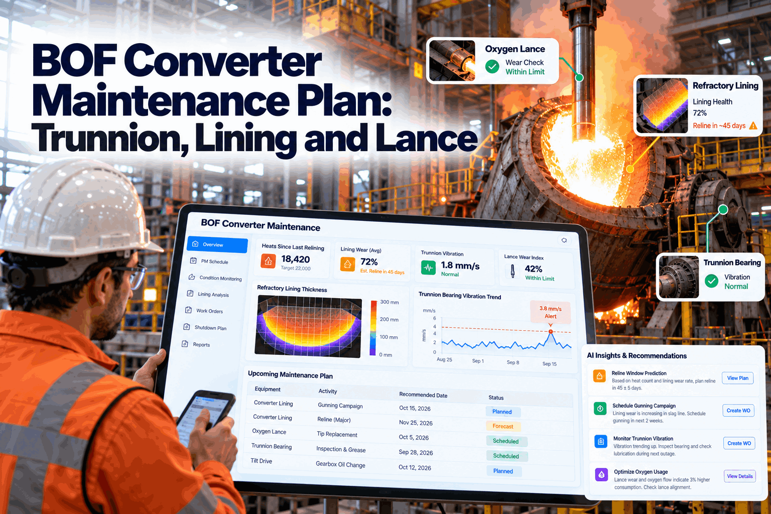 bof-converter-maintenance-plan-trunnion-lining-lance