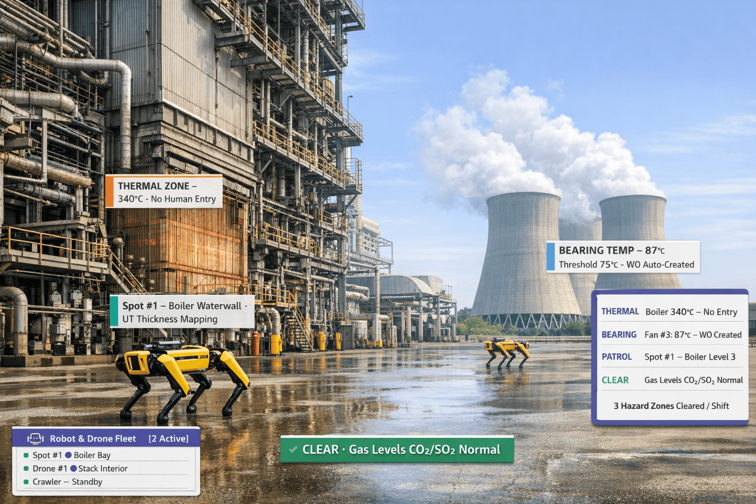 Autonomous Robot and Drone Fleet for Power Plant Inspection