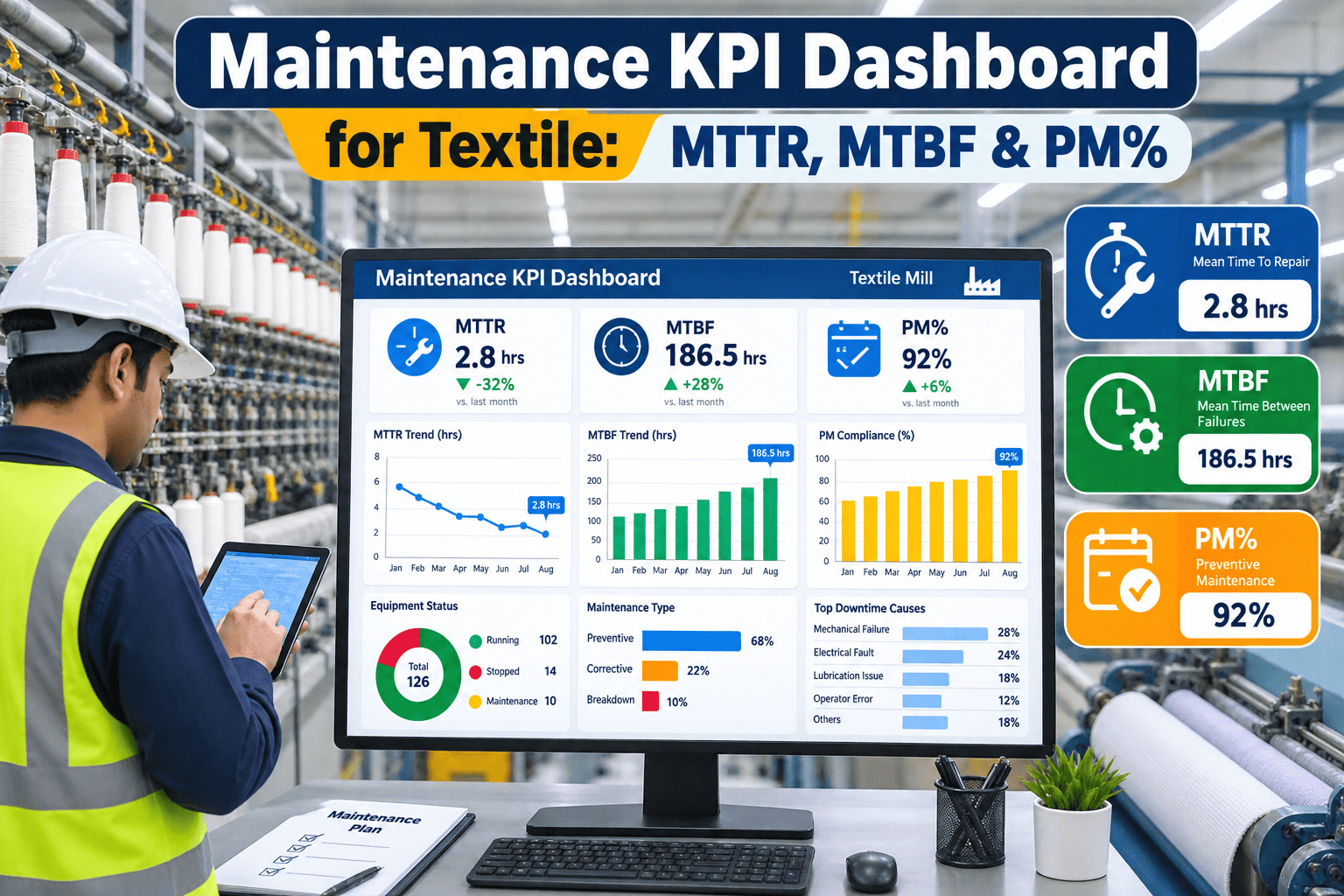 maintenance-kpi-dashboard-textile-mttr-mtbf-pm